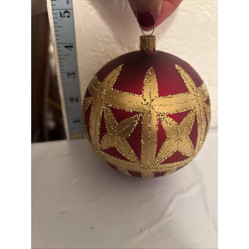Waterford Holiday Heirlooms‎ Aileen Glass Ball Christmas Ornament, Red & Gold